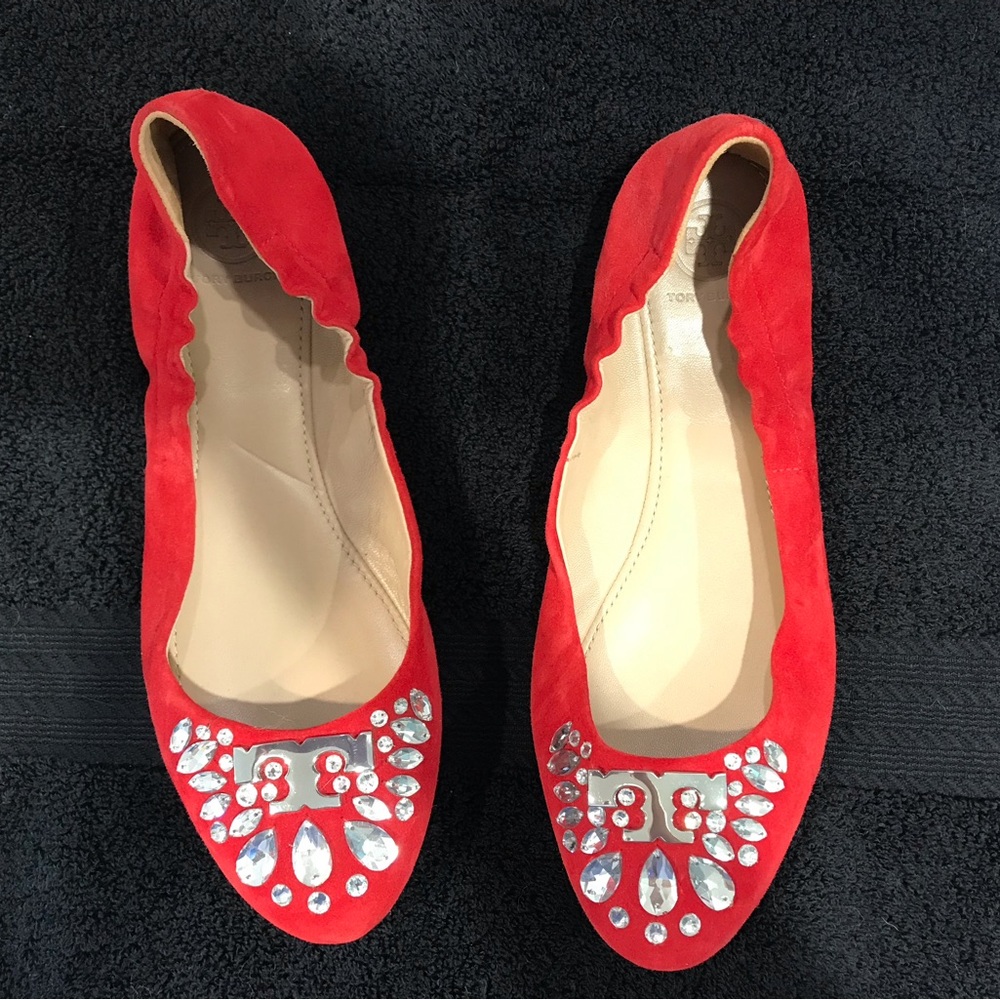 Tory Burch Jeweled Red Embellished Women's Flats